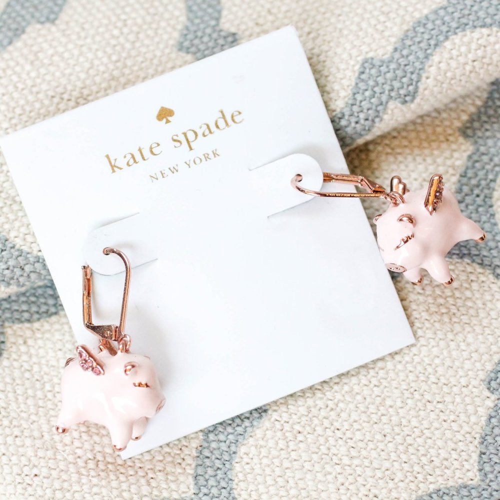 kate spade pink flying enamel imagination dangle rose gold earrings animal cute